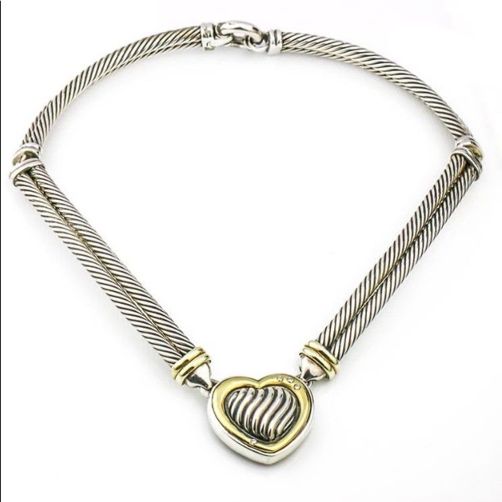 David Yurman 925 18k Cable Heart Necklace - Picture 1 of 10